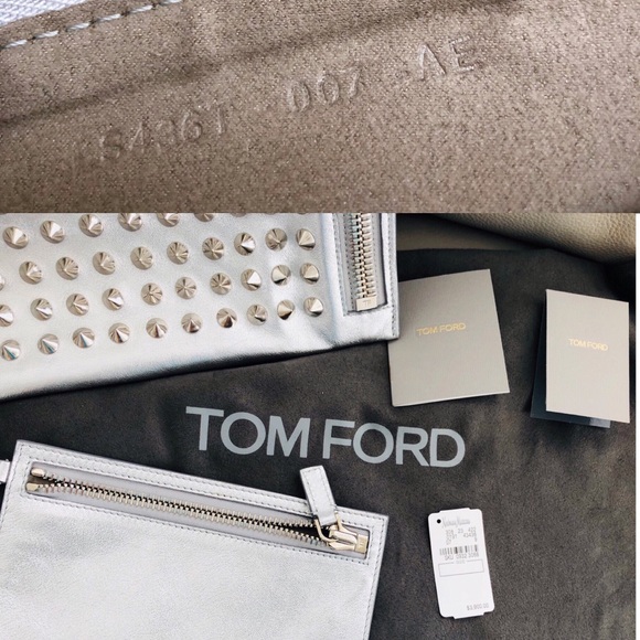 Tom Ford Alix Studded Metallic Shoulder Bag Clutch - Picture 7 of 8